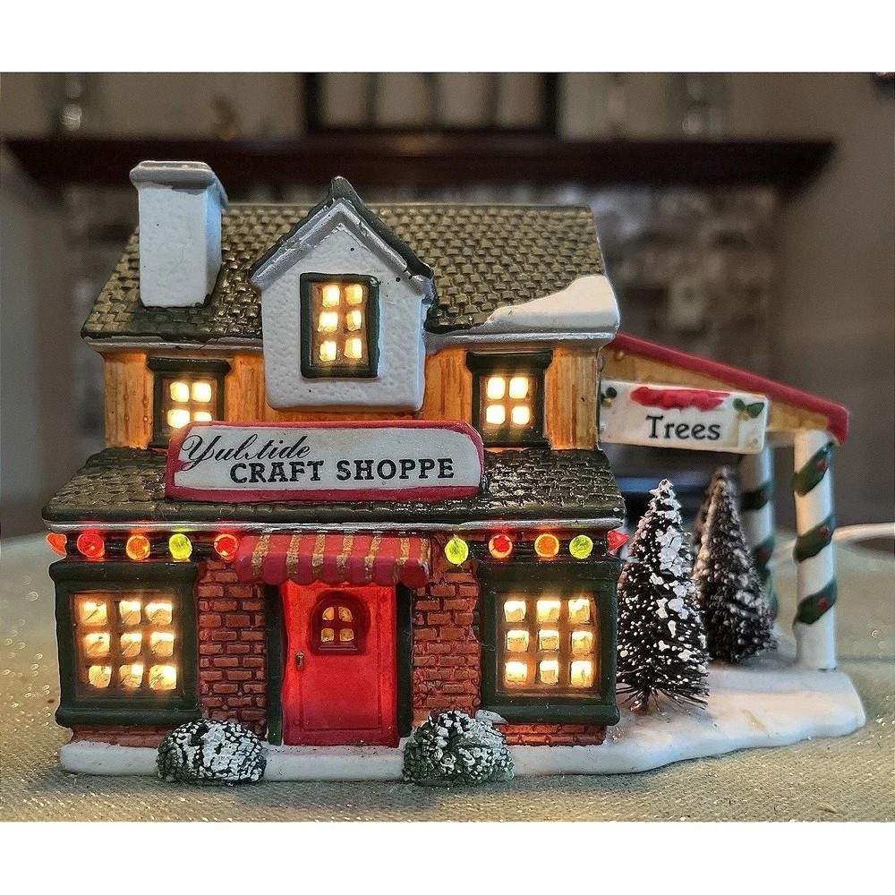 1996 LEMAX Yuletide Craft Shoppe & Trees Porcelain & Lighted~Unboxed~Lighted